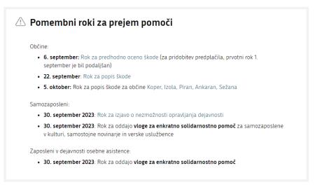 Pomembni roki za prejem pomoči